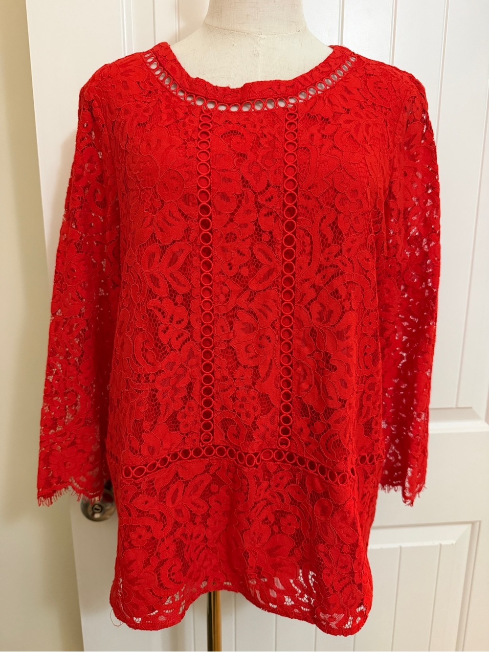 Karl Lagerfeld Vibrant Red Lace Top Large Fully Lined
